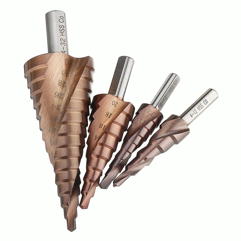 4-32mm - Drillpro HSS-Co M35 Cobalt Step Drill Bit Triangle Shank 4-12/4-20/4-32mm Spiral Flute Step