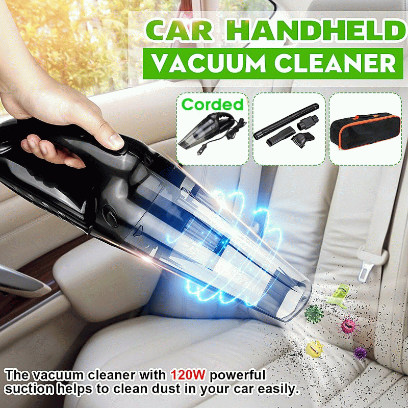Black - 120W Portable Auto Car Handheld Vacuum Cleaner Duster Wet & Dry Dirt Suction with LED Light