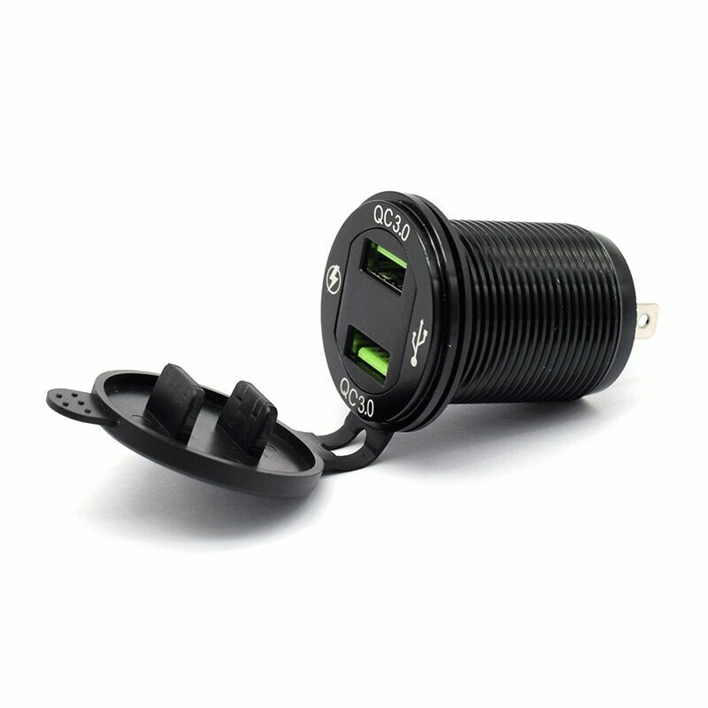 Black - 12V-24V QC3.0 Dual USB Quick Charger Socket For Automobile Car Boat Motorcycle Vehicle