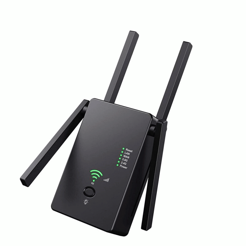 Black - 1200M Dual Band Wireless AP Repeater 2.4GHz 5.8GHz Router Range Extender WiFi Amplifier Sign