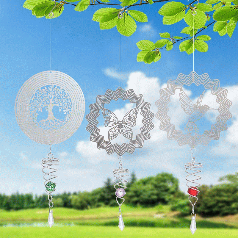 Butterfly - 3D Metal Wind Spinner Stainless Steel Rotating Metal Chimes Animal Pattern Stereo Wind C