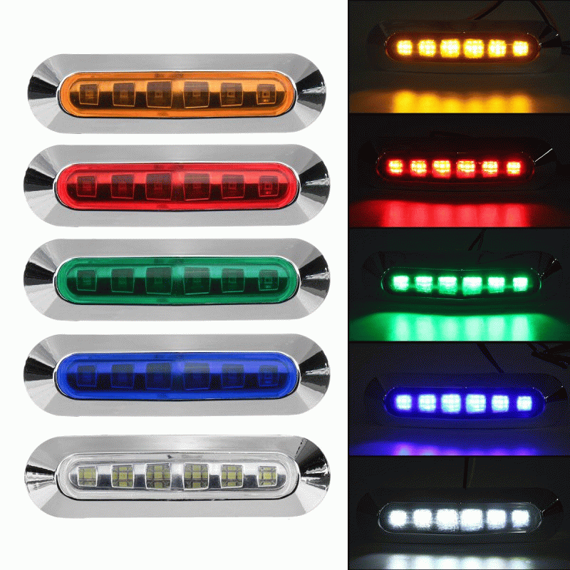 Red - 2PCS 6LED Side Marker Lights Lamp 12V 24V for Truck Trailer Caravan Lorry Van