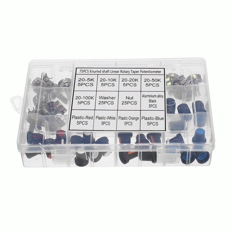 75 Potentiometers B5K B10K B20K B50K B100K ohm Knurled Shaft Single Linear Rotary Cone Volume Contro