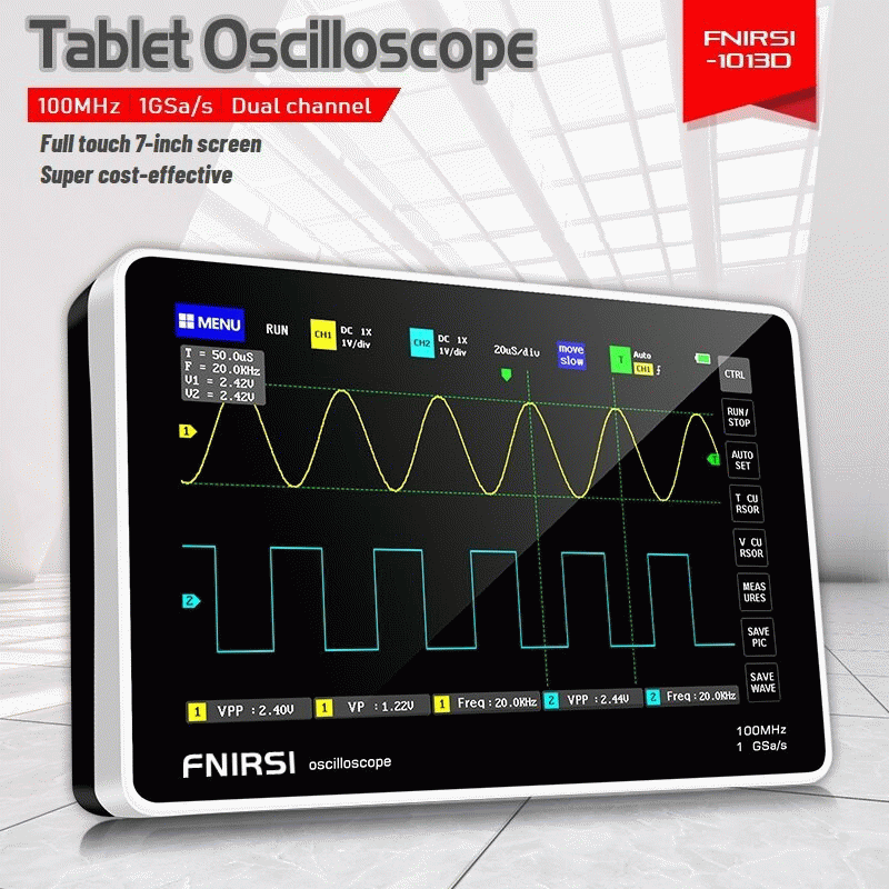 EU Plug - FNIRSI 1013D 7-inch Digital 2 Channels Tablet Oscilloscope 100M Bandwidth 1GS/s Sampling R