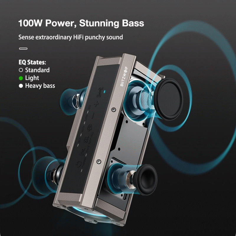 Black - BlitzWolf BW-WA3 100W bluetooth Speaker Portable Speakers Quad Drivers Dual Diaphragm Deep B