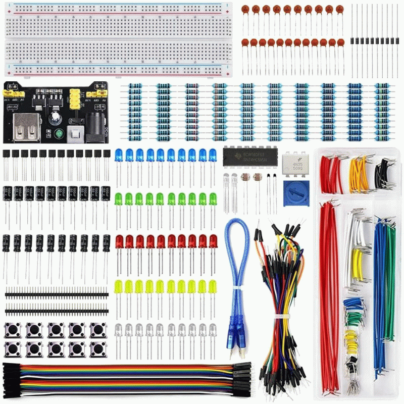 Full DIY Electronic Kit 830 Breadboard Jumper Wire Power Supply Capacitor LED Light ArduinoUNO Nano