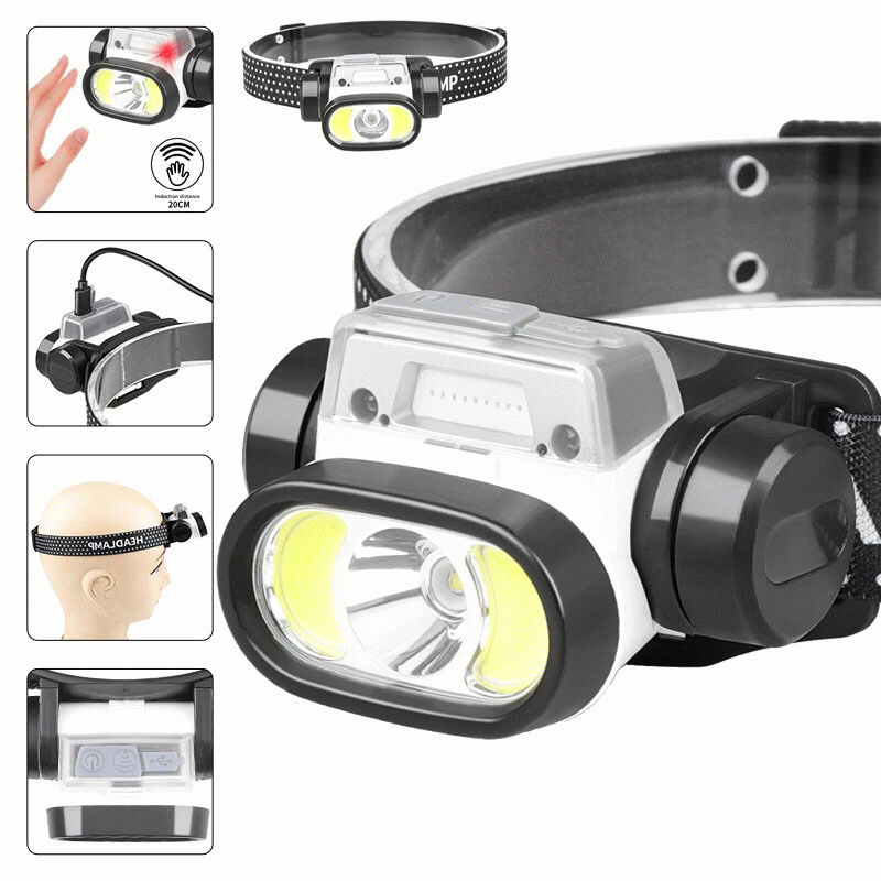 Wave Sensor 2000mAh 400LM 5 Lighting Modes LED Headlamp USB Rechargeable Head Torch COB Outdoor Cycl