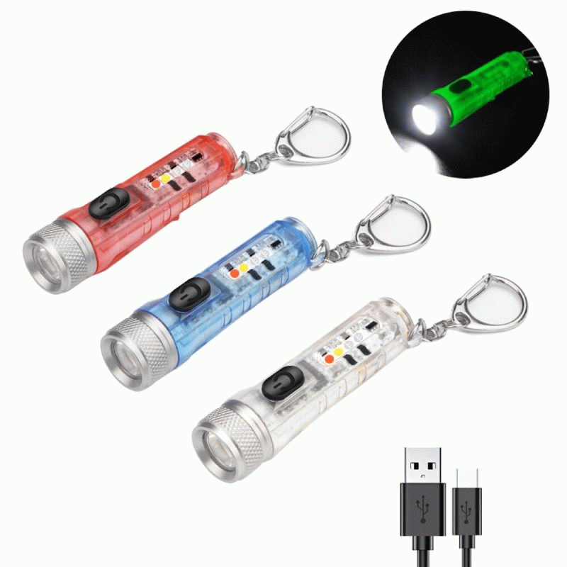 Transparent - BIKIGHT M300 GITD-Green Self-luminous 400LM 6500K EDC Keychain Flashlight with RGB Sid