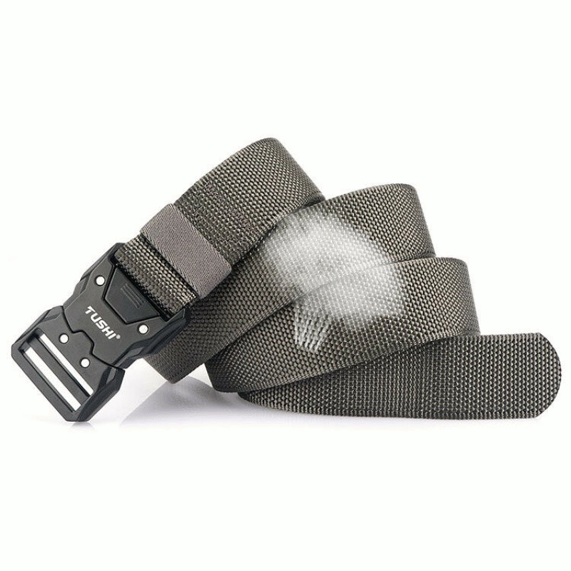 Grey - 1Pc Popvcly Belt Metal Buckle Quick Release Belt Casual Tooling Training Belt Men's Pants Bel