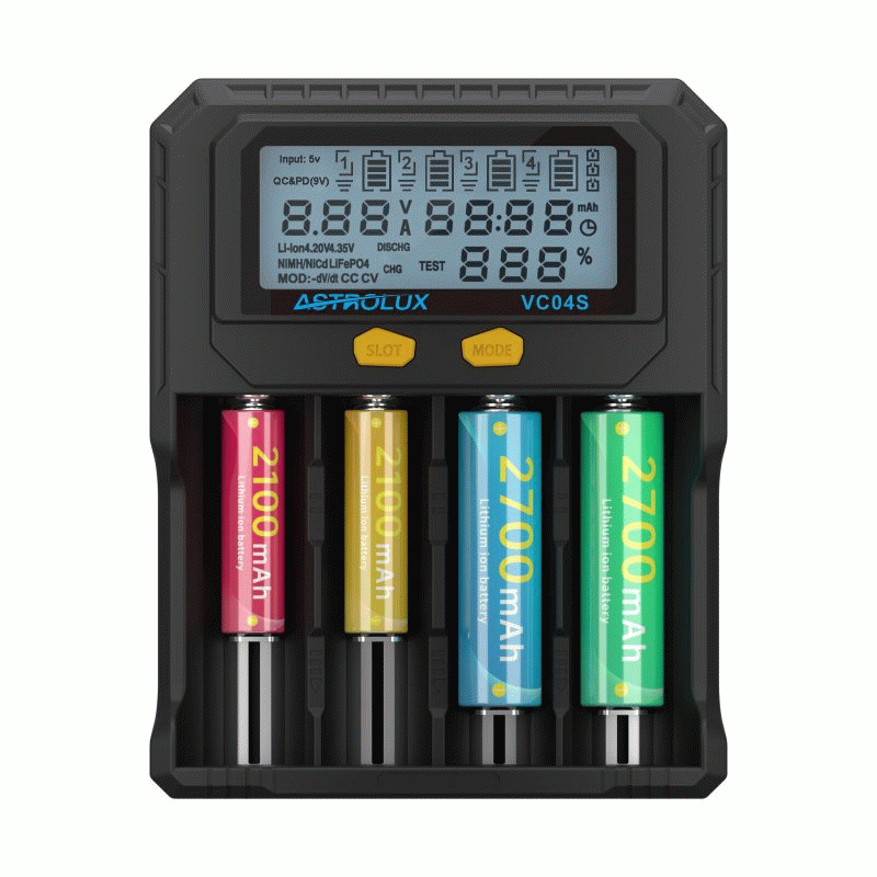 Black - Astrolux VC04S Type-C Input Quick Smart Battery Charger LCD Display Intellegent Flashlight C