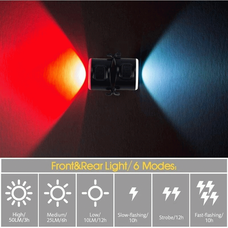 White light - Smart Bike Taillight 12 LED Lamp Beads 6 Light Modes 500mAh Battery Waterproof Bicycle