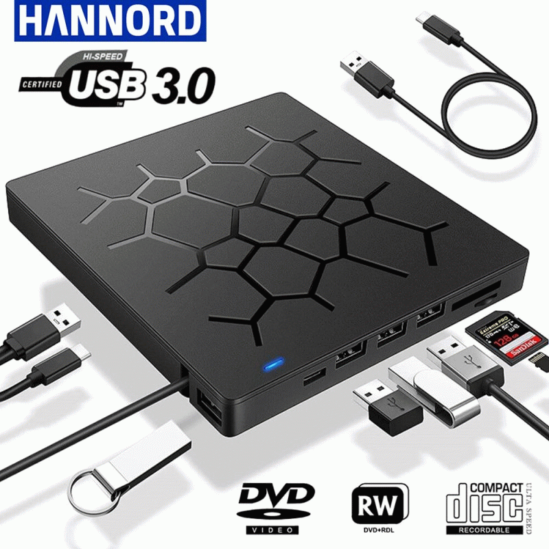 External CD/DVD Drive USB 3.0 Type-C 6 in 1 DVD Drive Player Optical Drive With SD/TF & USB3.0 Slots