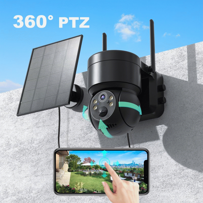 Black - 4MP WiFi Solar Camera HD Wireless Surveillance IP Cam with Solar Panel 4X Zoom Human Detecti
