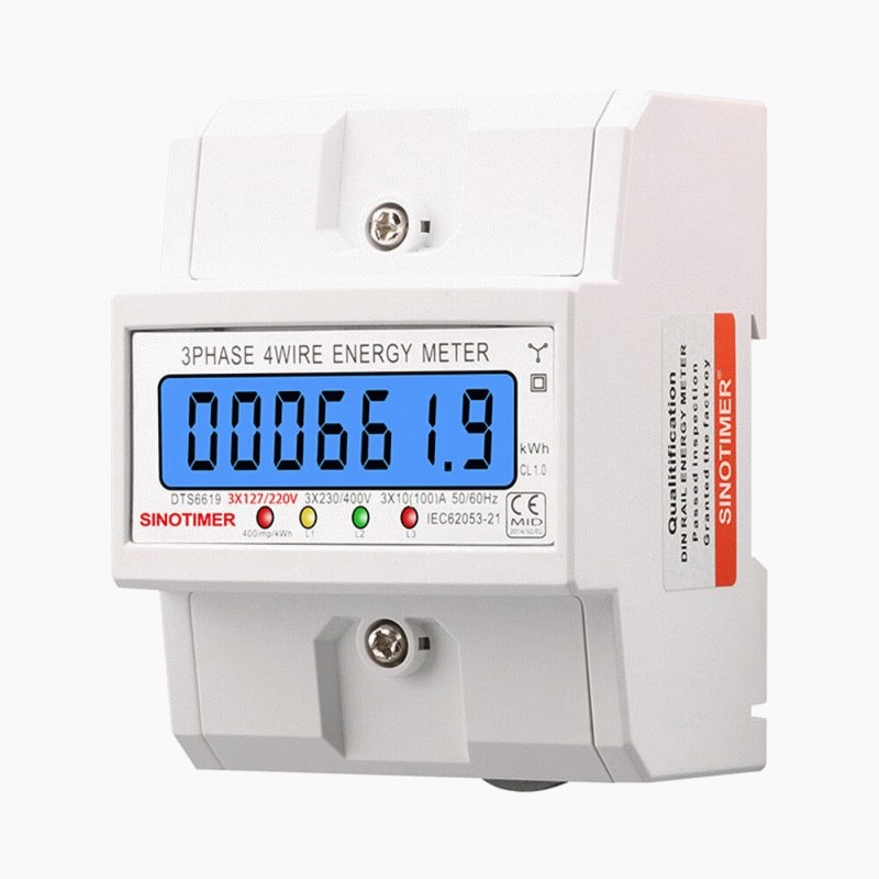 White - SmartMeter 100A LCD KWh Energy Meter with Three-Phase Backlight Guide Rail for Home Use Ener
