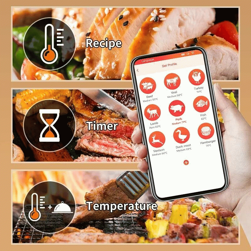 AGSIVO bluetooth Wireless Food Meat Thermometer 300ft Long Range Digital Thermometer Smart Alert for