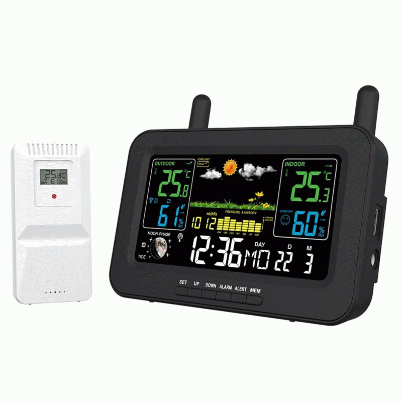 White - Weather Stations Wireless Indoor Outdoor Thermometers LCD Color Display Temperature Humidity