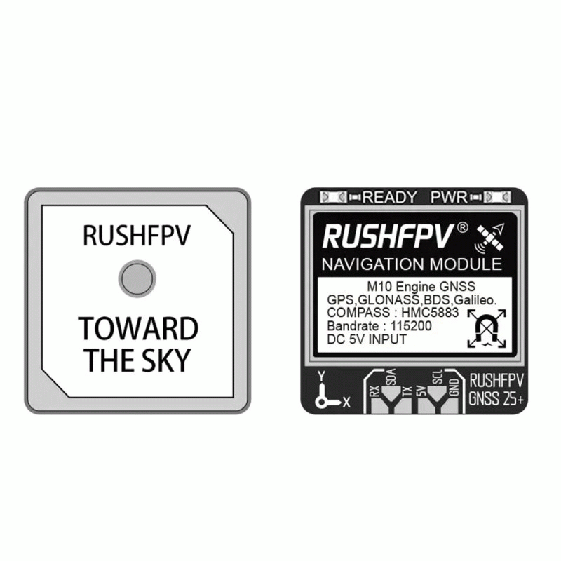 RUSHFPV GNSS PRO UBX NMEA M10 Dual Protocol GPS Module Built-in Ceramic Antenna 5883 Compass for RC