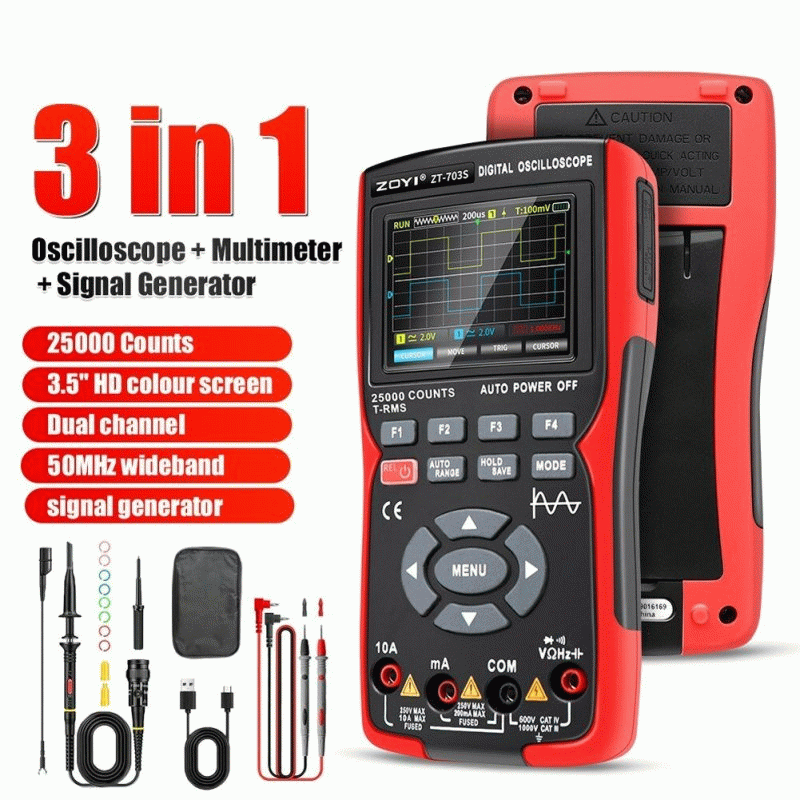 Standard - ZOYI 703S 3-in-1 Dual Channel 50MHZ Bandwidth Handheld Oscilloscope Multimeter Generator