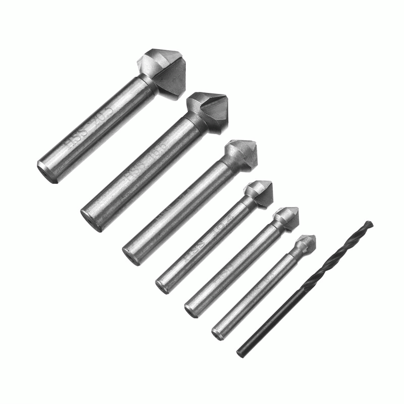 7-Piece Countersunk Drill Set, Chamfering Knife Din335 Standard C-Type Straight Shank Three Teeth, 6