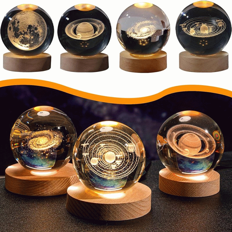 #2 - 3D Crystal Ball Night Light With Led Wooden Lamp Base Bedside Light Home Decor Christmas Gift N