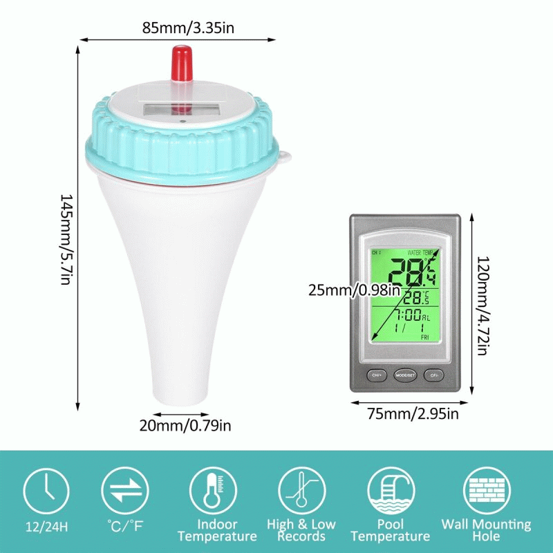 Solar-Powered Wireless Floating Pool Thermometer High Precision Sensor Long-Range Connectivity Easy