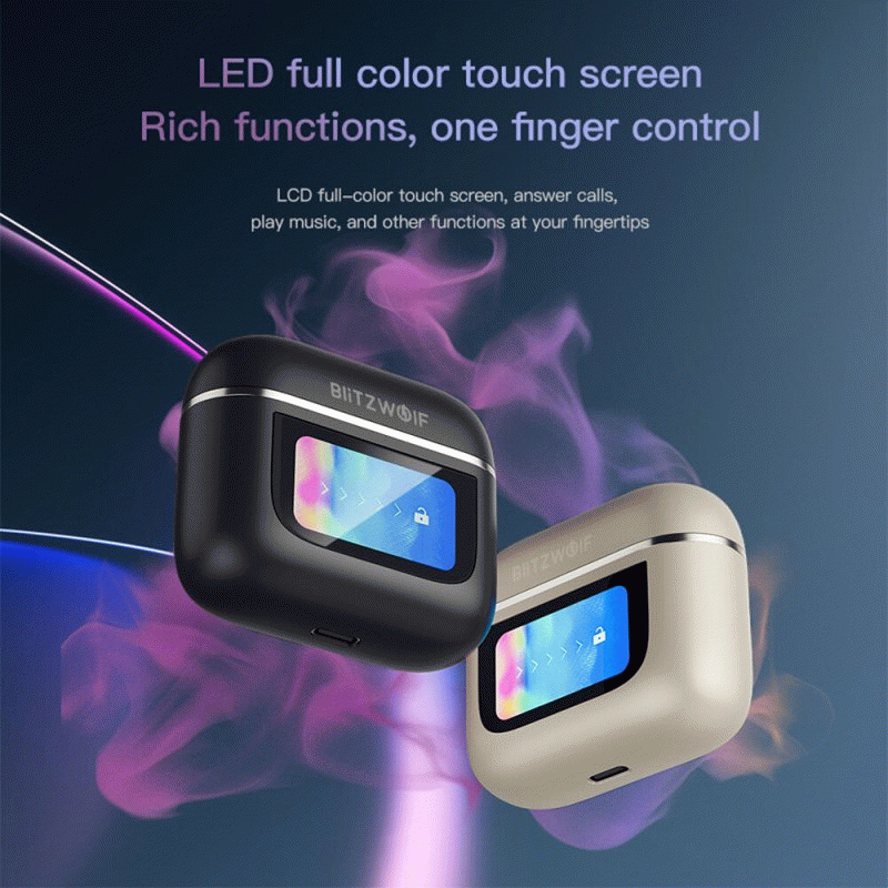2Pcs - BlitzWolf BW-FYE16 LED Screen TWS Earbuds bluetooth Earphone Colorful Touch Screen Active Noi