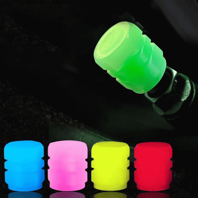 Yellow - 4PC Car Luminous Valve Caps Fluorescent Night Glowing Car Motorcycle Bicycle Wheel Styling