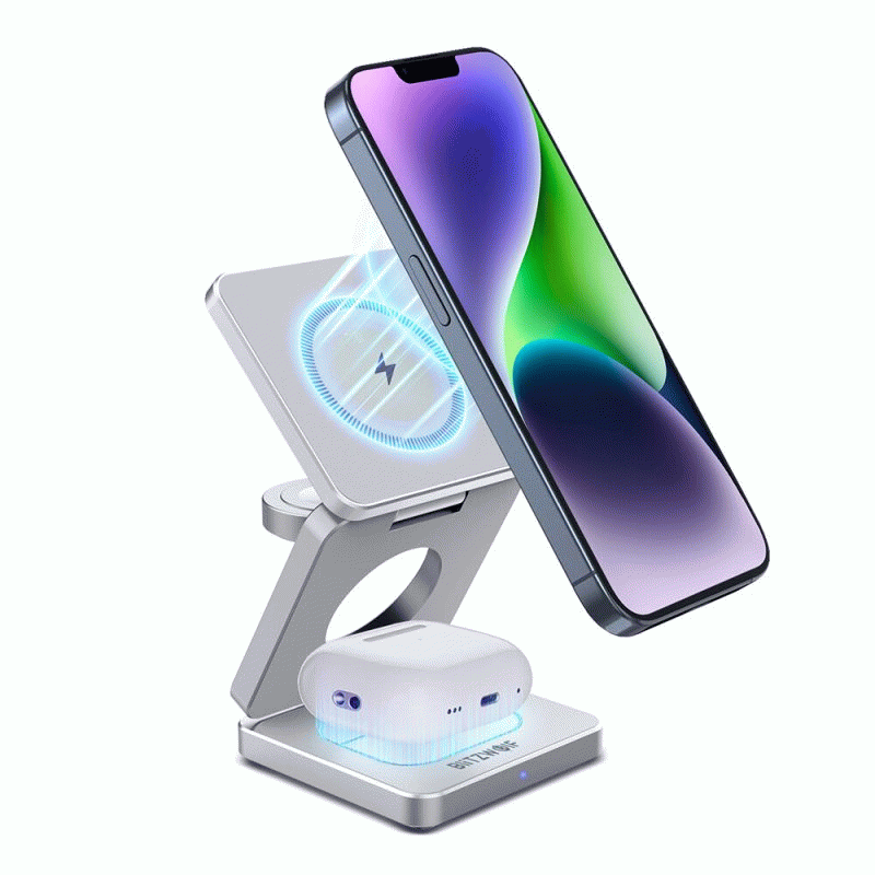 2PCS - BlitzWolf BW-iw30 3-in-1 Foldable Magnetic 15W Wireless Charger Fast Charging Station for iPh