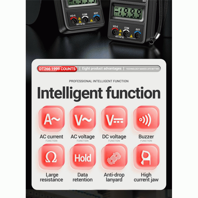 Blue - ANENG DT266 Digital Clamp Meter, High-precision 1000A AC Current Voltage and Resistance Measu
