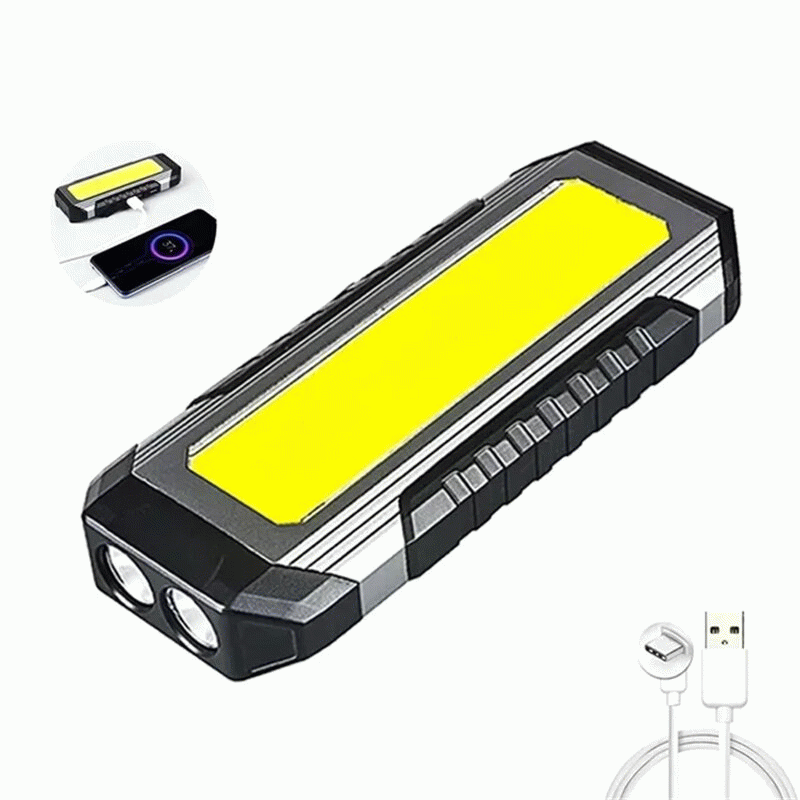 Black - Powerful XPE LED+COB Dual Light Sources Work Light 4000mAh Power Bank Flashlight TYPE-C Rech
