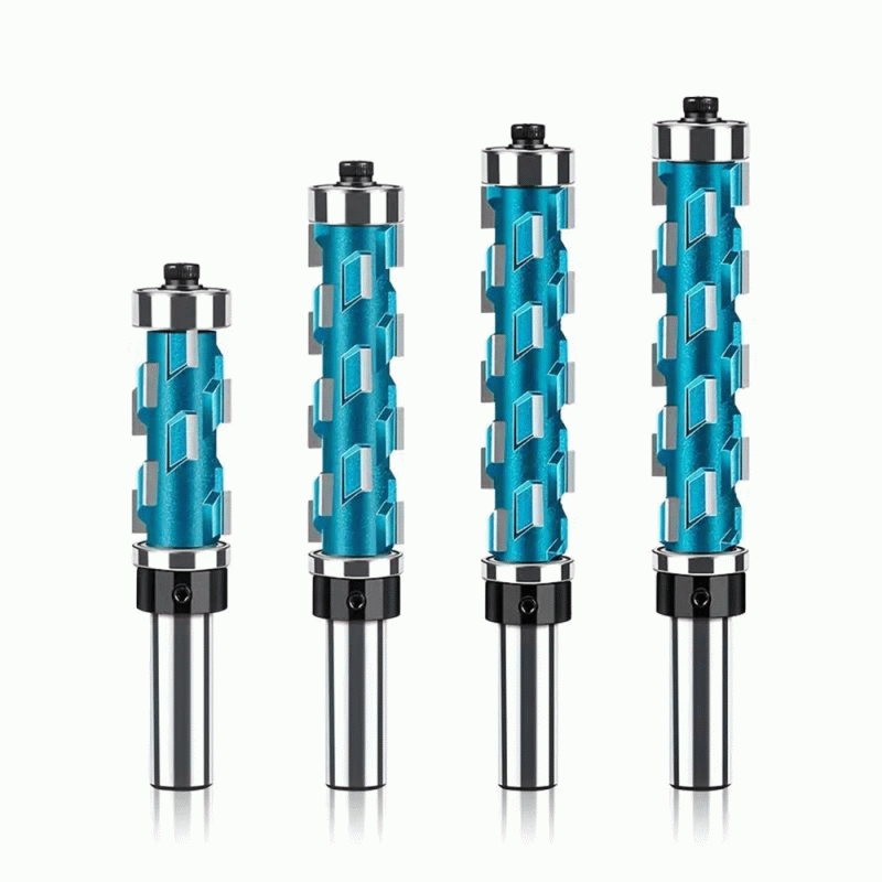 1/2 Shank - Spiral Flush Trim Router Bit Set With Double Bearings 1/2in 12mm Shank Blue Precision Wo