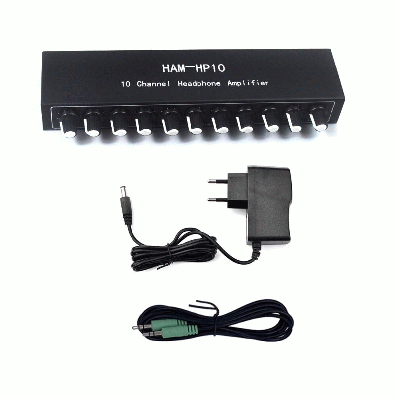 With EU Plug Cable - HAM-HP10 10 Channel Stereo Headphone Amplifier 1 Input 10 Output 12dB Gain NJM4