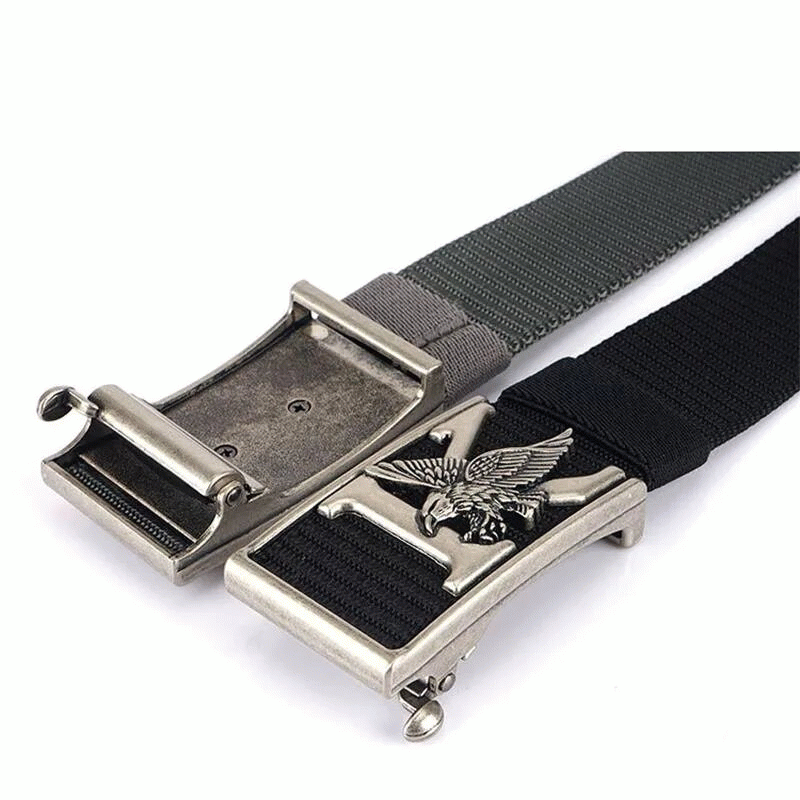 Brown - ENNIU 125cm Men's Tactical Nylon Belt Adjustable Luxury Eagle Metal Automatic Buckle Canvas