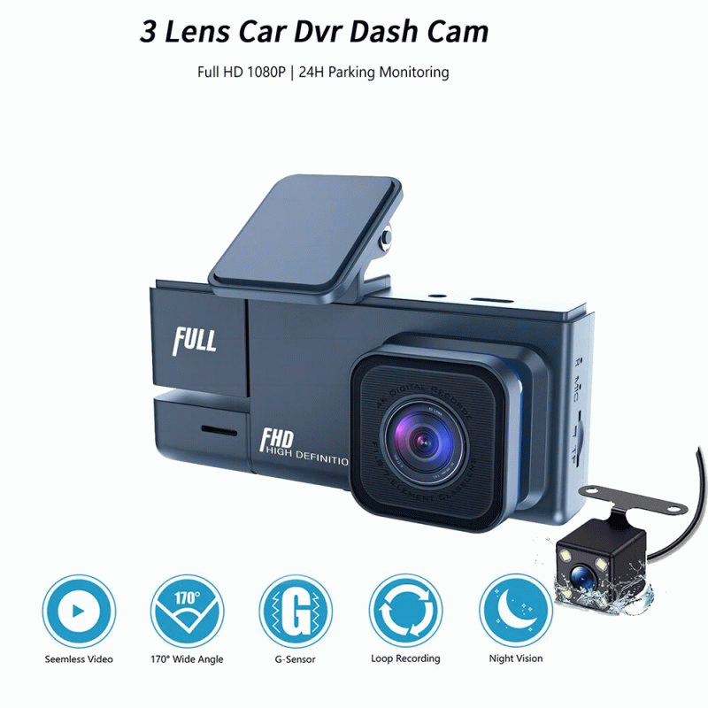 32GB - 2 Inch IPS Screen Car Dash Cam 3-Channel Driving Recorder G-sensor Loop Recording Parking Mon