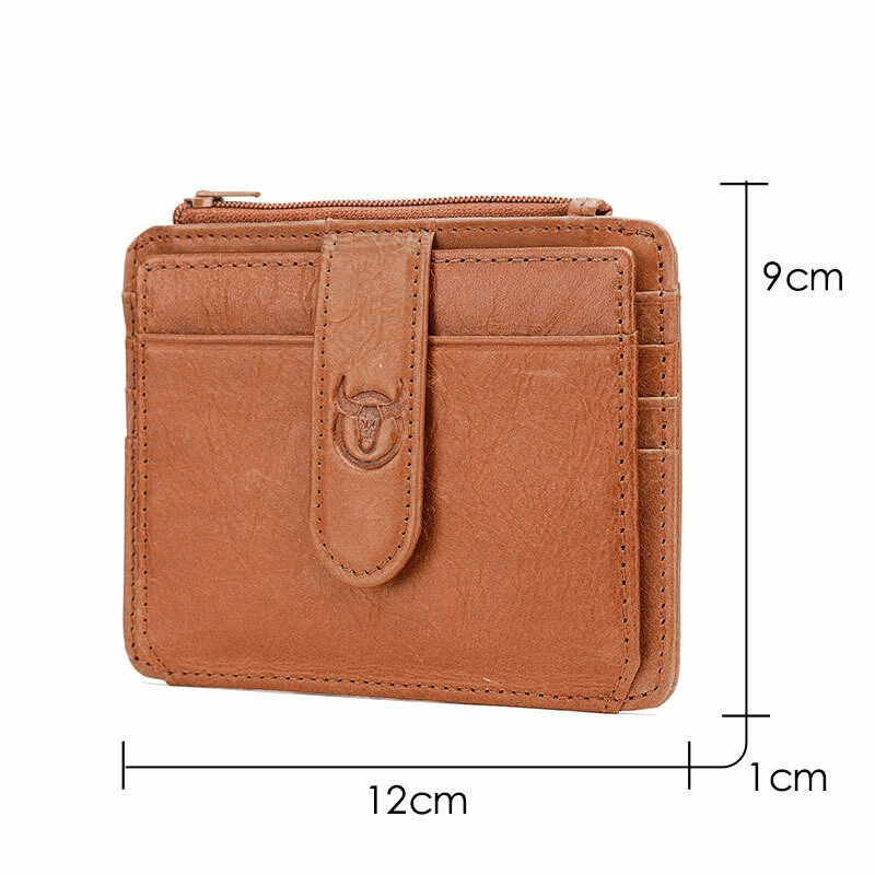 Yellow - BULLCAPTAIN Men's Genuine Leather RFID Blocking Wallets, Thin Zipper Short Wallet Multiple