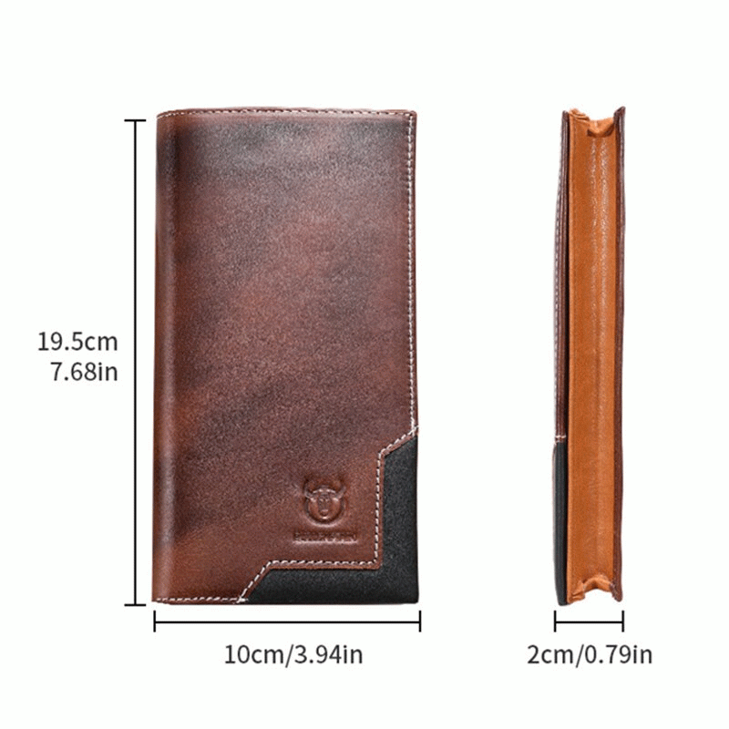 Coffee - BULLCAPTAIN Genuine Leather Mens Long Wallet Large-capacity Coin Purse RFID Blocking Credit