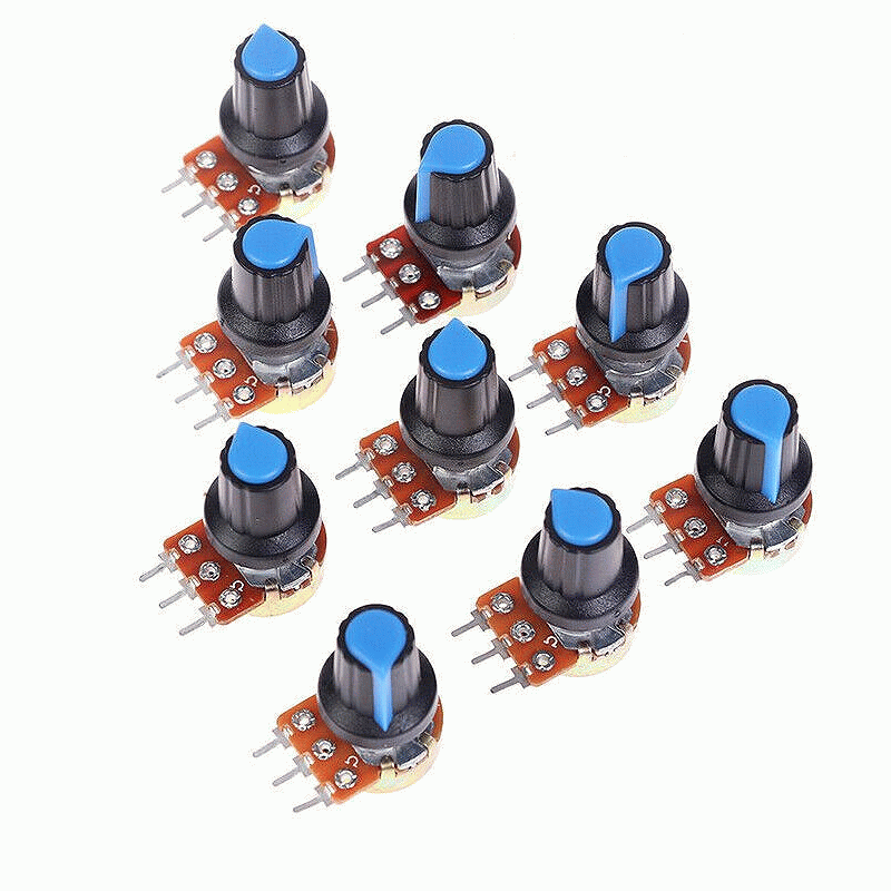 9Pcs/Set WH148 Potentiometer Resistor with Nuts and Potentiometer Button Cap Adjustable Knob for B1K