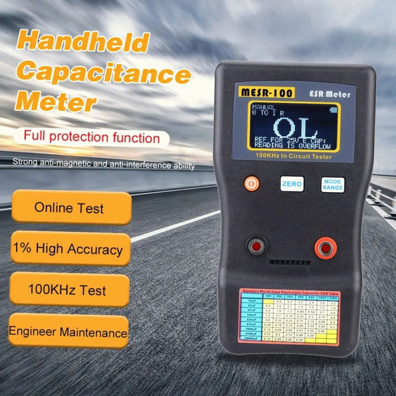 Upgraded Version - MESR-100 ESR Multimeter Capacitance Ohm Meter 100kHz 0.001 to 100.0 Auto-Ranging