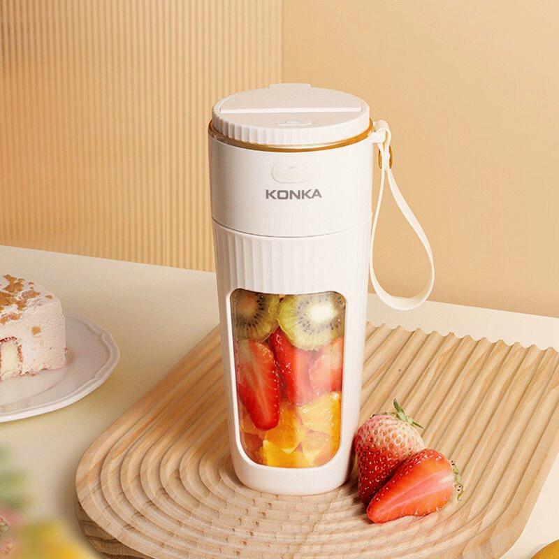White - KONKA Mini Electric Fresh Juicer 10 Blades Powerful Crushed Ice Wireless Portable Blender Ju