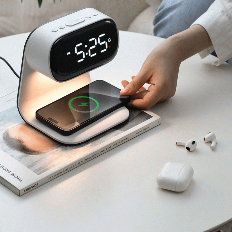 Portable Bedroom Touch Control Bedside Table Lamp Dimmable Digital Alarm Clock Wireless Charging Sta
