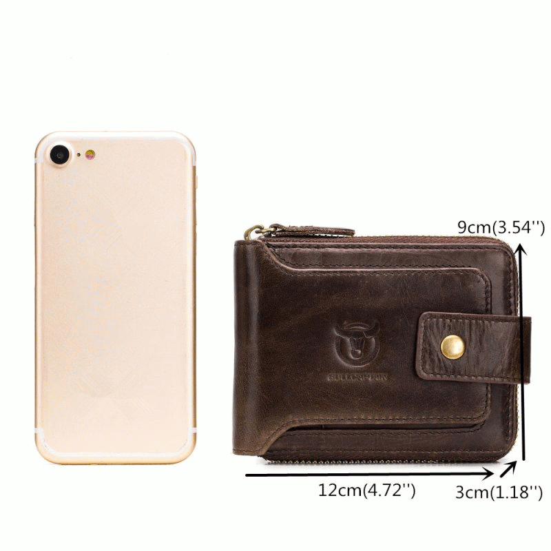 Yellow - BULLCAPTAIN Genuine Leather Mens Wallet RFID Blocking Purse Multifunction Mini Coin Bag Car