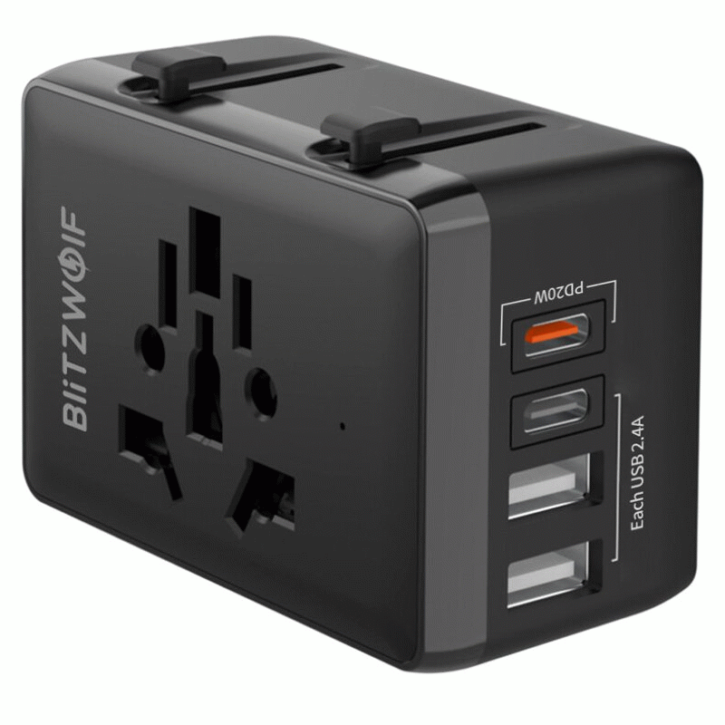 EU Plug - BlitzWolf BW-TA1 Universal Travel Adapter Plug with 4 USB EU UK US AU AC Power Charger Ada