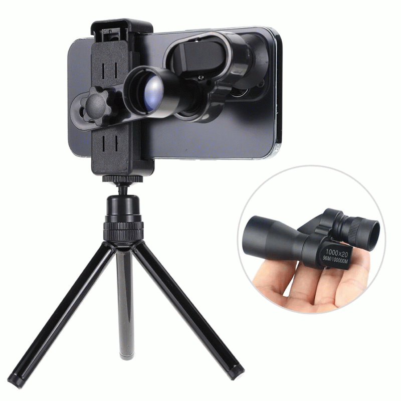Telescope + Photo Clip + Stand - 1000x20 Mini Portable High Definition Long Range Clear Monocular Te