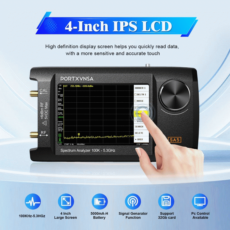 #A - SA5 4 Inch Display Wide Frequency Range 100kHz to 6GHz RF Analyzer 5000mAh Battery High Precisi