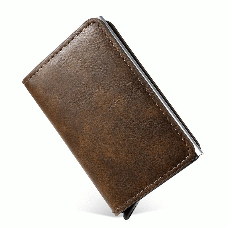 Brown - ID Credit Card Holder Wallet Mens RFID Blocking Protected Card Holder Case Slim PU Leather W