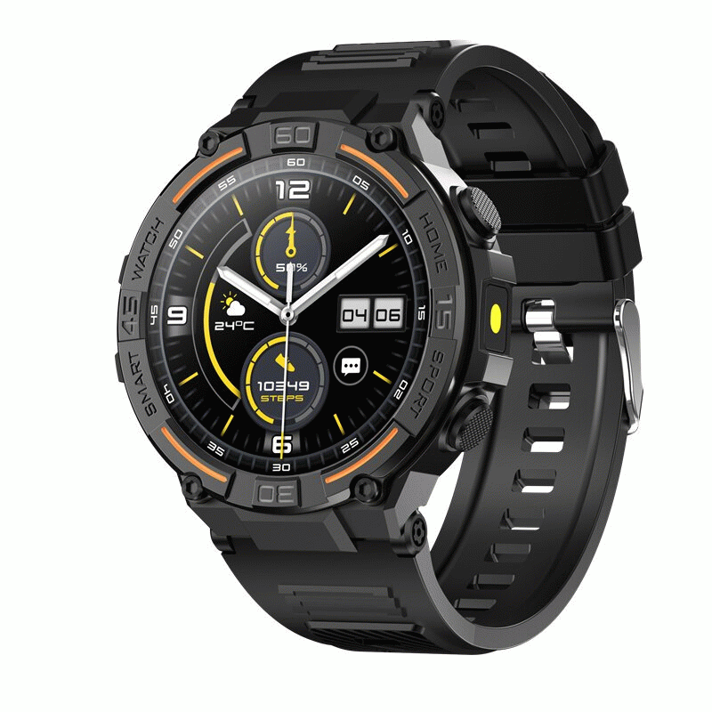 Black - HW50 1.6inch HD Screen LED Flashlight bluetooth Call Heart Rate Blood Pressure Blood Oxygen