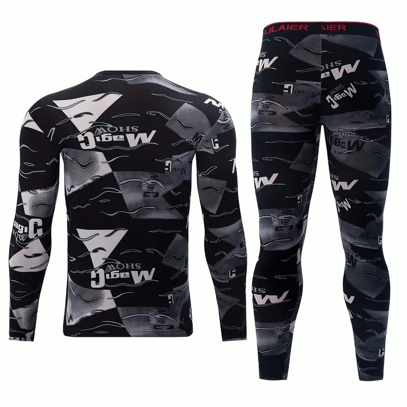 XL - TENGOO Men's Thermal Set, Long Johns Set, 2 Pcs Letter Print Compression Thermal Base Layer Set