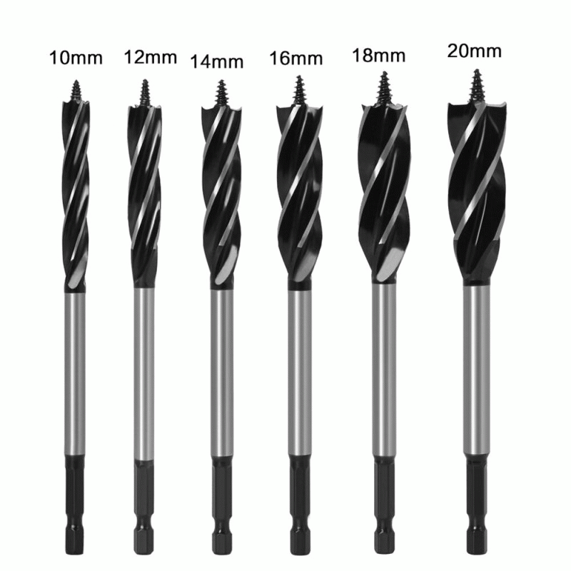 6Pcs - LAVIE 6PCS 6.35mm Shank Twist Bit Auger Drill Bits 4 Flutes Drilling Cut 10-20mm Cutting Diam