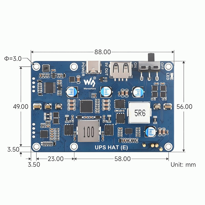 No battery - UPS HAT E Uninterruptible Power Supply Module for Raspberry Pi 5/4B/3B+ 5V 6A Output Ty