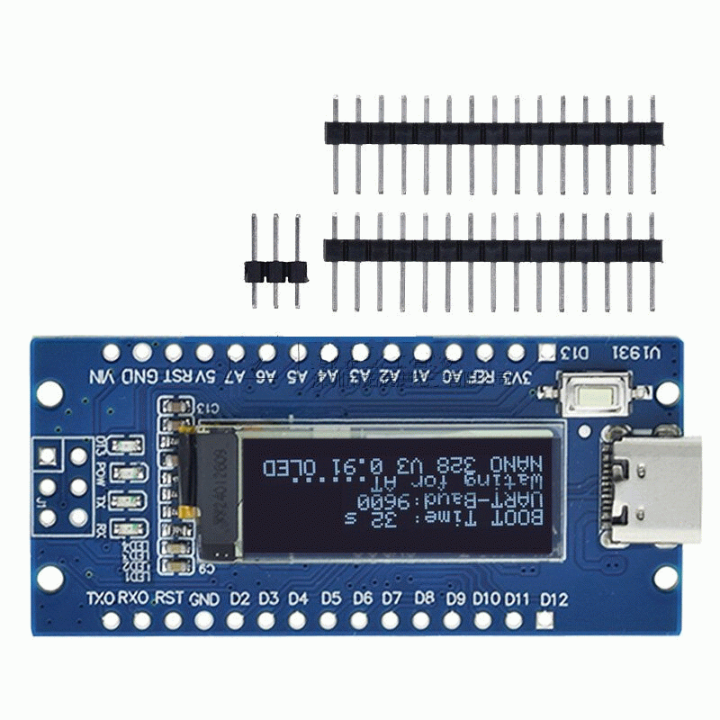 Blue - NanoV3.0 ATmega328P Development Board CH340C 0.91 Inch OLED Display 6-12V Power Supply Multip